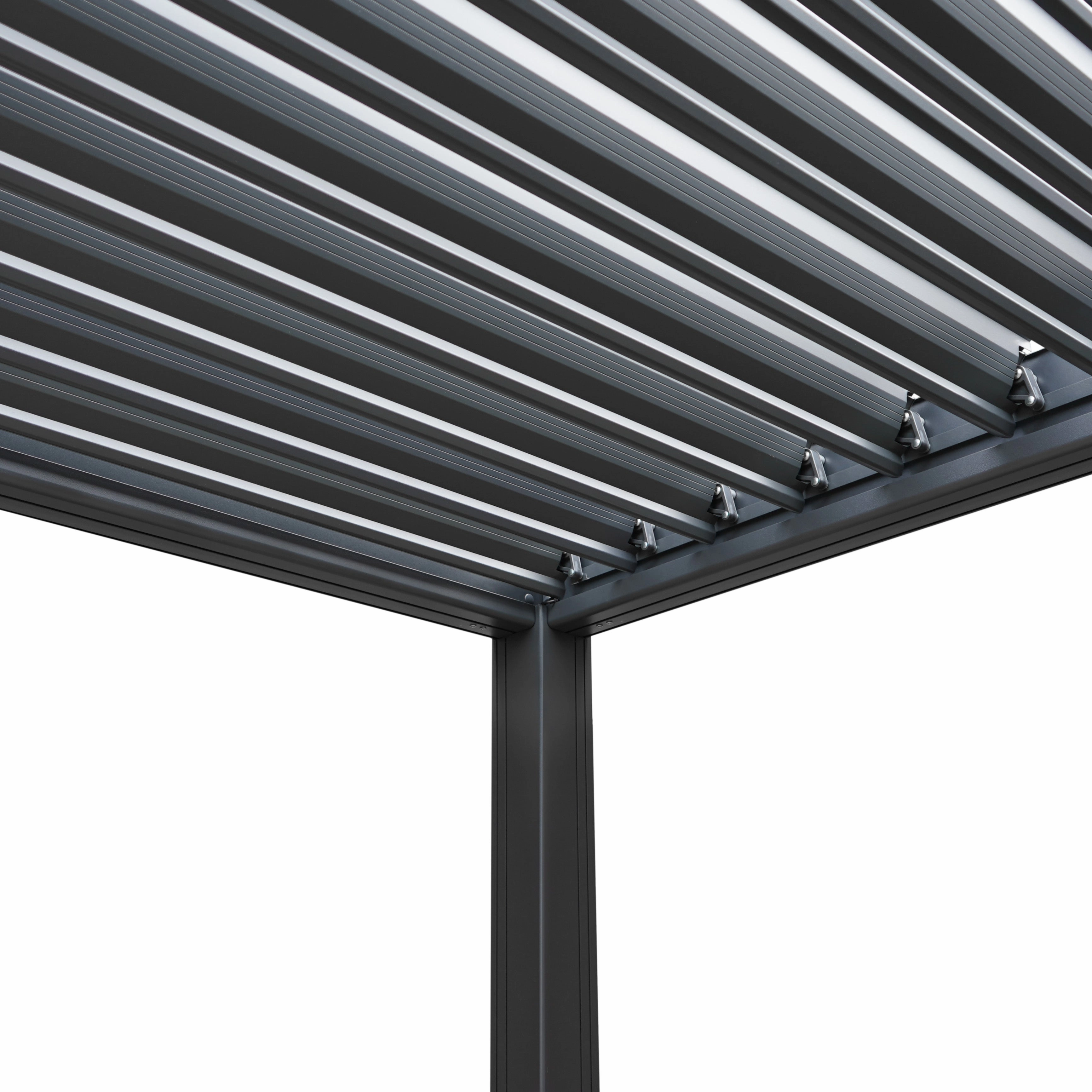 Anthracite Aluminium Pergola With White Blinds - 3m x 3m