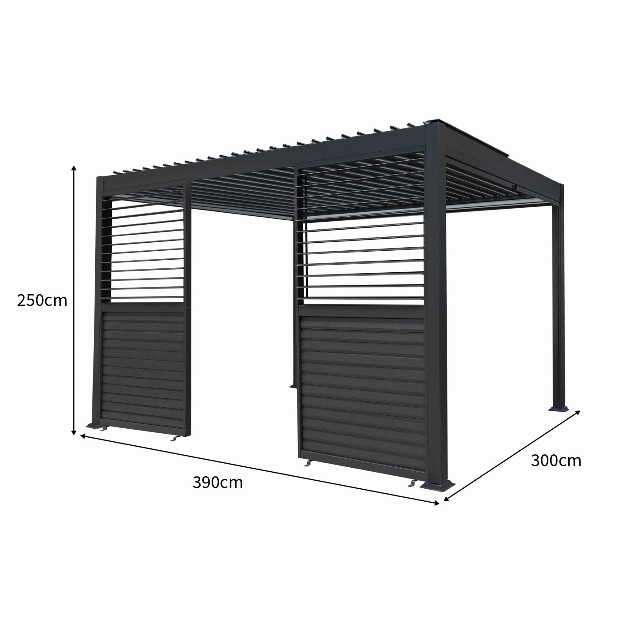 Anthracite Aluminium Pergola With White Blinds & 2 Shutter Panels - 3m x 4m