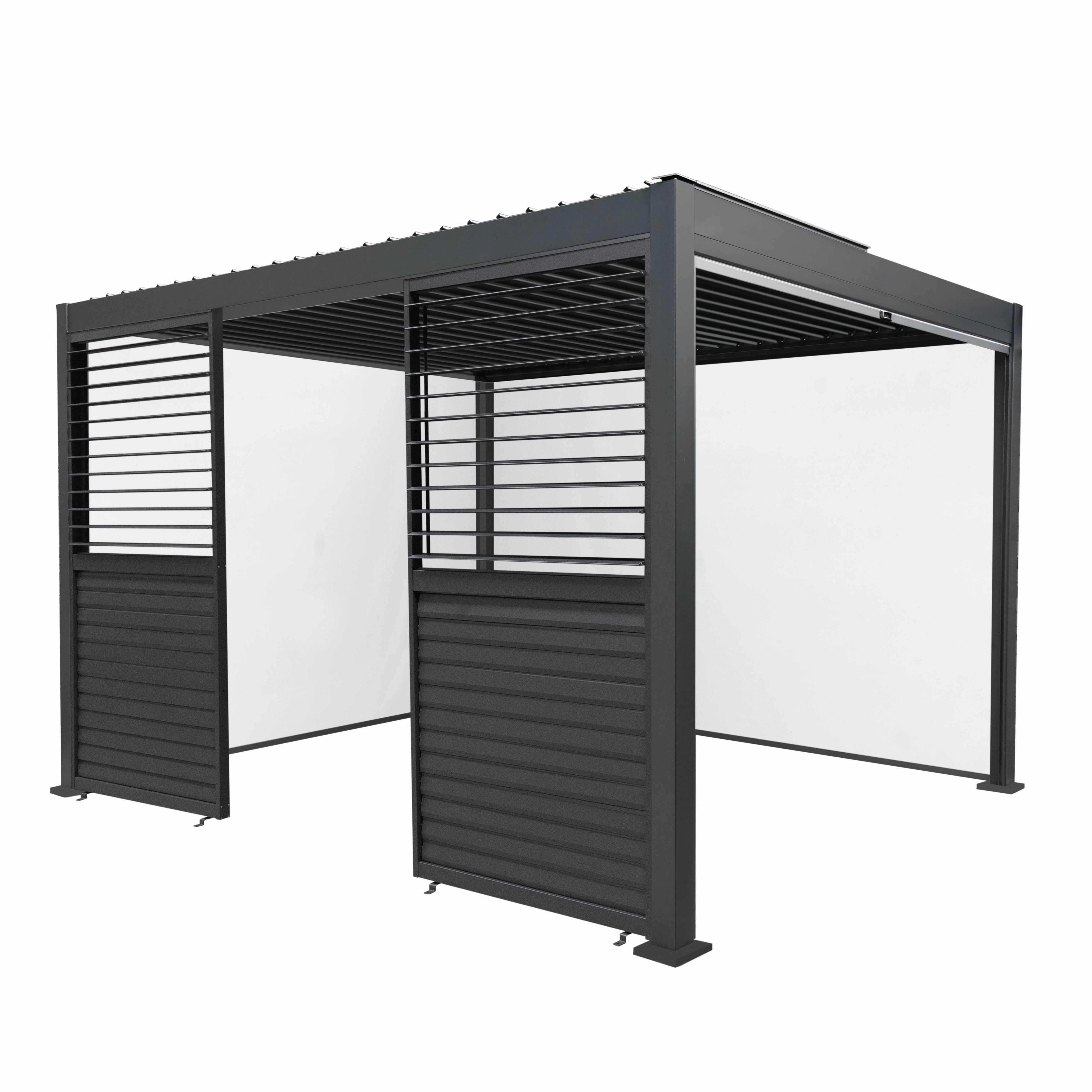 Anthracite Aluminium Pergola With White Blinds & 2 Shutter Panels - 3m x 4moutdoor patio furniture set