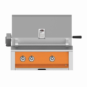 Aspire by Hestan 30 inch Liquid Propane Gas Grill with Burners and Rotisserie EABR30-LP-OR stainless steel BBQ grill with side table