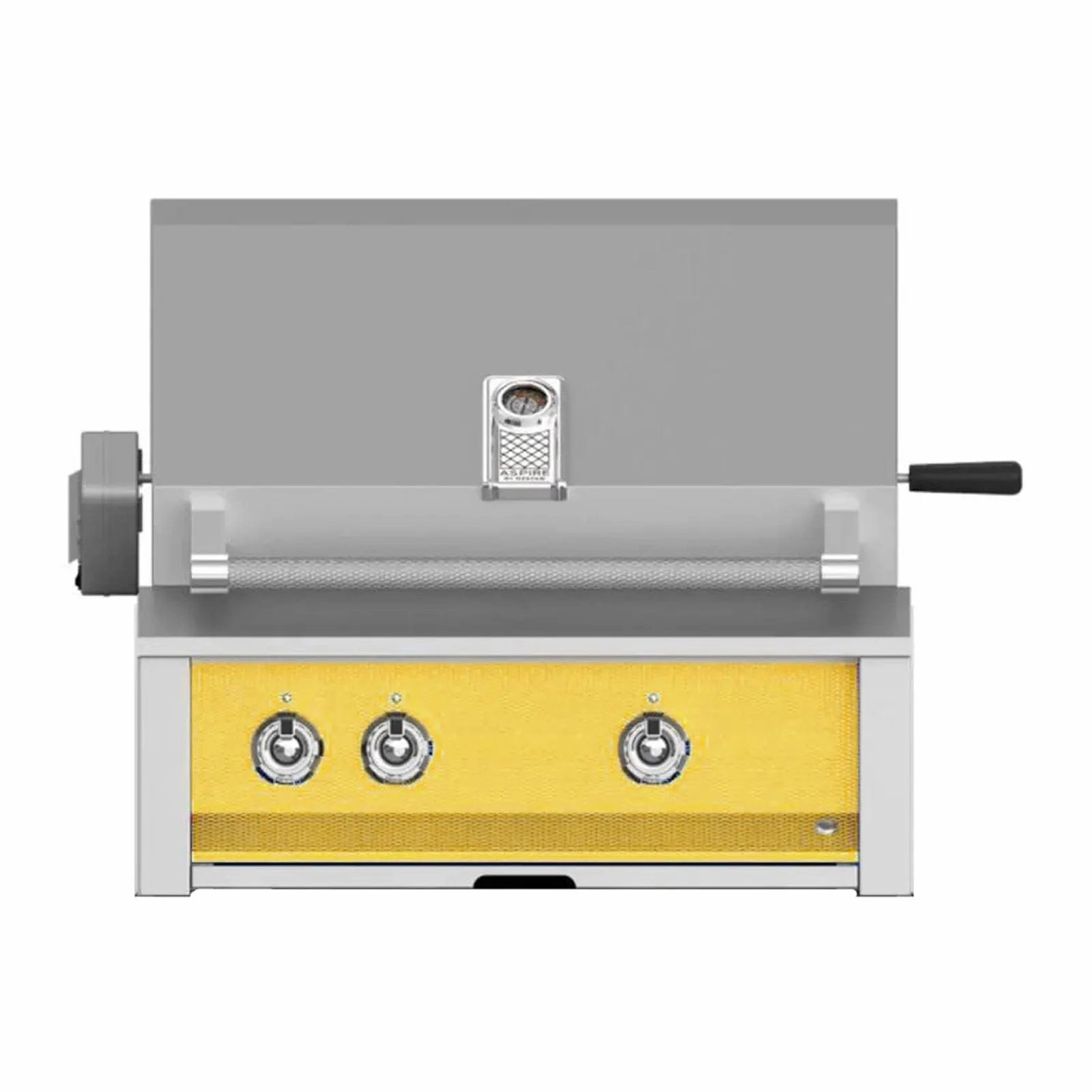 Aspire by Hestan 30 inch Liquid Propane Gas Grill with Burners and Rotisserie EABR30-LP-YW stainless steel BBQ grill with side table