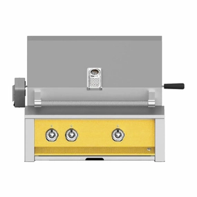 Aspire by Hestan 30 inch Liquid Propane Gas Grill with Burners and Rotisserie EABR30-LP-YW stainless steel BBQ grill with side table
