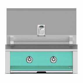 Aspire by Hestan 30 inch Liquid Propane Grill with U Burner and Sear EMB30-LP-TQ stainless steel BBQ grill with side table