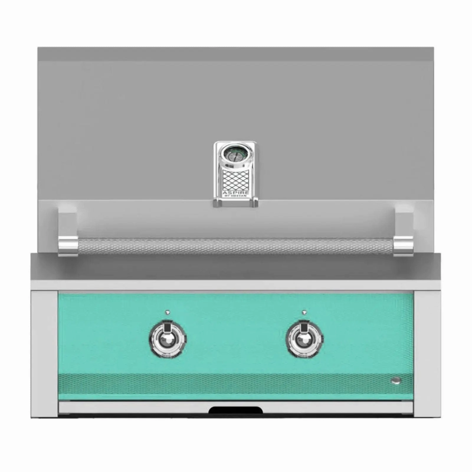 Aspire by Hestan 30 inch Liquid Propane Grill with U Burner and Sear EMB30-LP-TQ stainless steel BBQ grill with side table