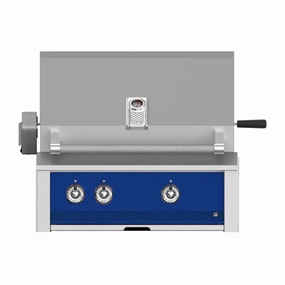 Aspire by Hestan 30-Inch Natural Gas Grill with Burners and Rotisserie EABR30-NG-DB stainless steel BBQ grill with side table