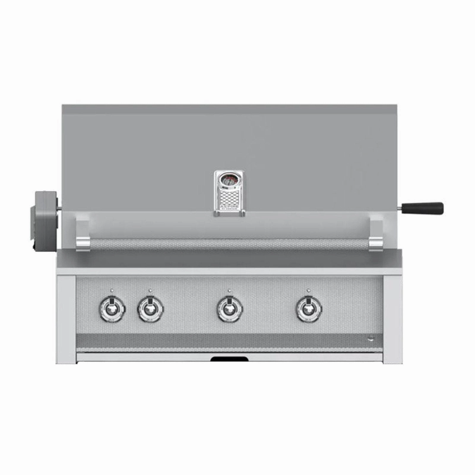Aspire by Hestan 36-inch Liquid Propane Grill 3 U-Burners with Rotisserie EABR36-LP stainless steel BBQ grill with side table