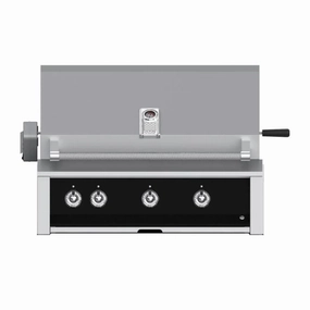 Aspire by Hestan 36-inch Liquid Propane Grill 3 U-Burners with Rotisserie EABR36-LP-BK stainless steel BBQ grill with side table