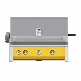 Aspire by Hestan 36-inch Liquid Propane Grill 3 U-Burners with Rotisserie EABR36-LP-YW stainless steel BBQ grill with side table