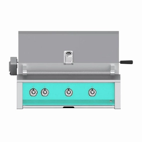 Aspire by Hestan 36-Inch Liquid Propane Grill with Burner,Sear and Rotisserie EMBR36-LP-TQ stainless steel BBQ grill with side table