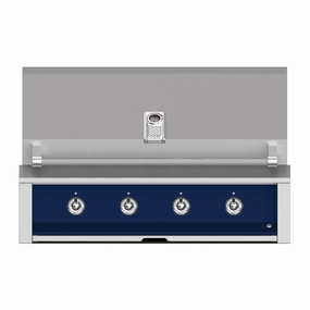 Aspire by Hestan 42-Inch Liquid Propane Gas Grill with 4 U-Burners EAB42-LP-DB stainless steel BBQ grill with side table