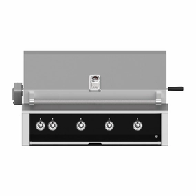 Aspire by Hestan 42 inch Liquid Propane Grill with 4 U-Burners and Rotisserie EABR42-LP-BK stainless steel BBQ grill with side table