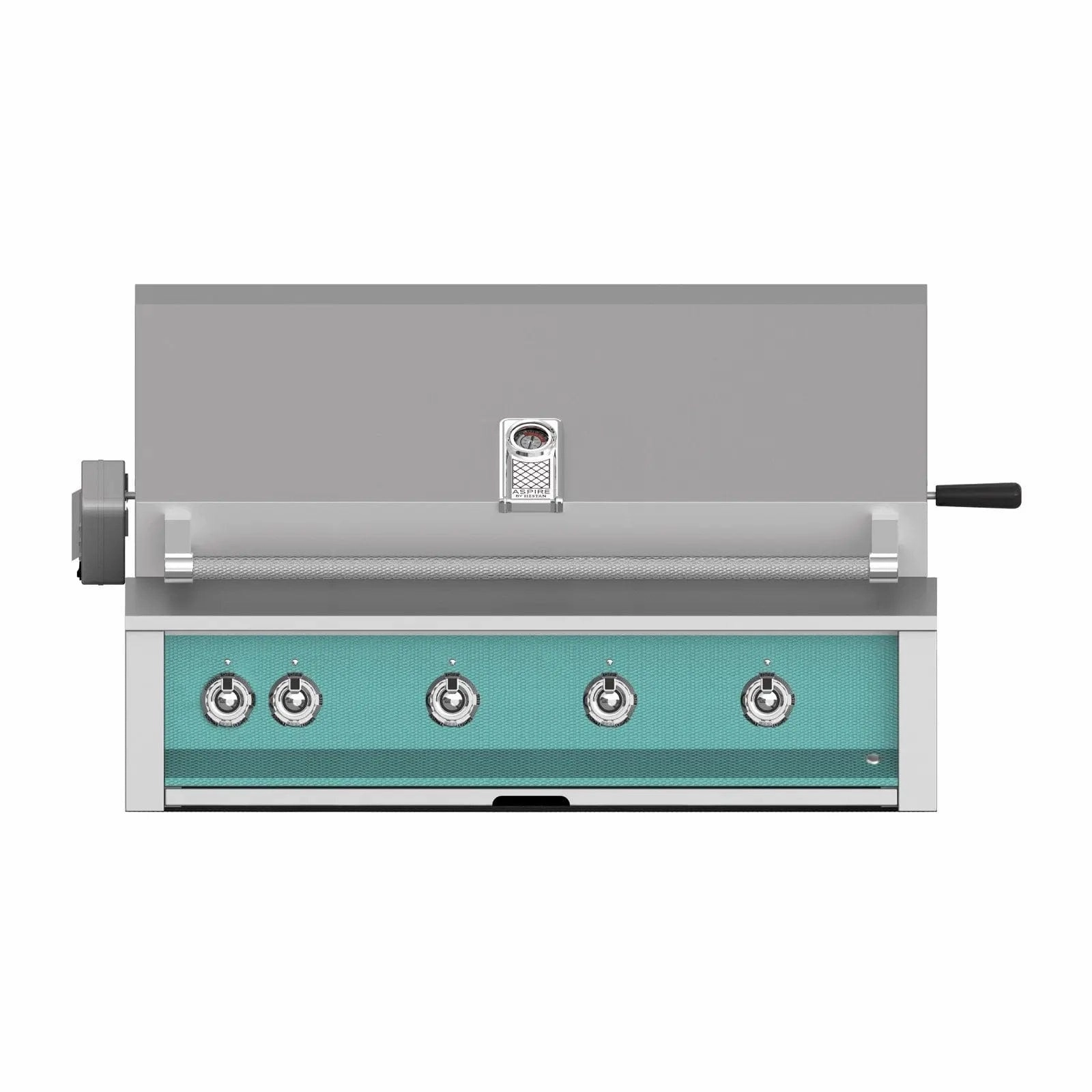 Aspire by Hestan 42 inch Liquid Propane Grill with 4 U-Burners and Rotisserie EABR42-LP-TQ stainless steel BBQ grill with side table