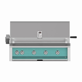 Aspire by Hestan 42 inch Liquid Propane Grill with 4 U-Burners and Rotisserie EABR42-LP-TQ stainless steel BBQ grill with side table