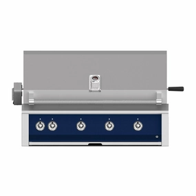 Aspire by Hestan 42-Inch Natural Gas Grill with 4 U-Burners and Rotisserie EABR42-NG-DB stainless steel BBQ grill with side table
