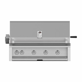 Aspire by Hestan 42-Inch Natural Gas Grill with 4 U-Burners and Rotisserie EABR42-NG stainless steel BBQ grill with side table
