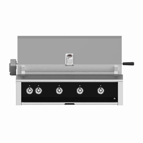 Aspire by Hestan 42-inch Natural Gas Grill with Burner, Sear and Rotisserie EMBR42-NG-BK stainless steel BBQ grill with side table