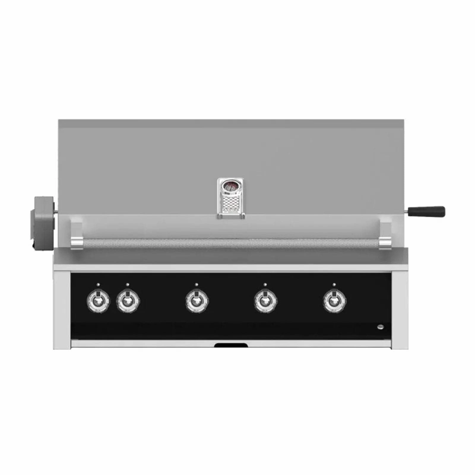 Aspire by Hestan 42-inch Natural Gas Grill with Burner, Sear and Rotisserie EMBR42-NG-BK stainless steel BBQ grill with side table
