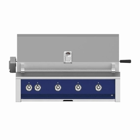 Aspire by Hestan 42-inch Natural Gas Grill with Burner, Sear and Rotisserie EMBR42-NG-DB stainless steel BBQ grill with side table