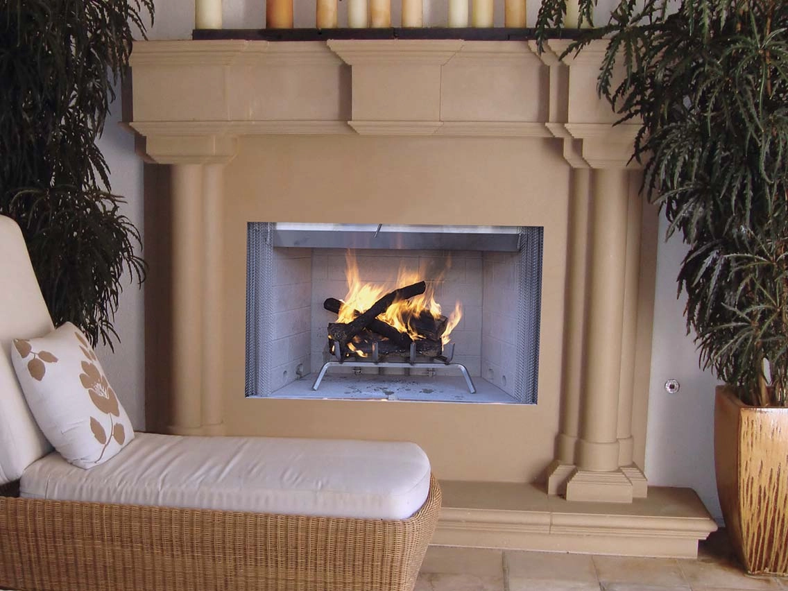 Astria 36 inch Tuscan Outdoor Open-Hearth Wood-Burning Fireplace Tuscan36stone-look outdoor patio fireplace