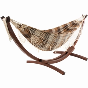 Authentic Brazilian Hammock with Solid Pine Stand (10ft/305cm) - Brazilwood outdoor hammock with stand and canopy