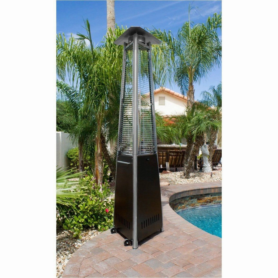 AZ Patio Heaters Hiland Tall Commercial Natural Gas Triangle Glass Tube Heater-Hammered Bronze