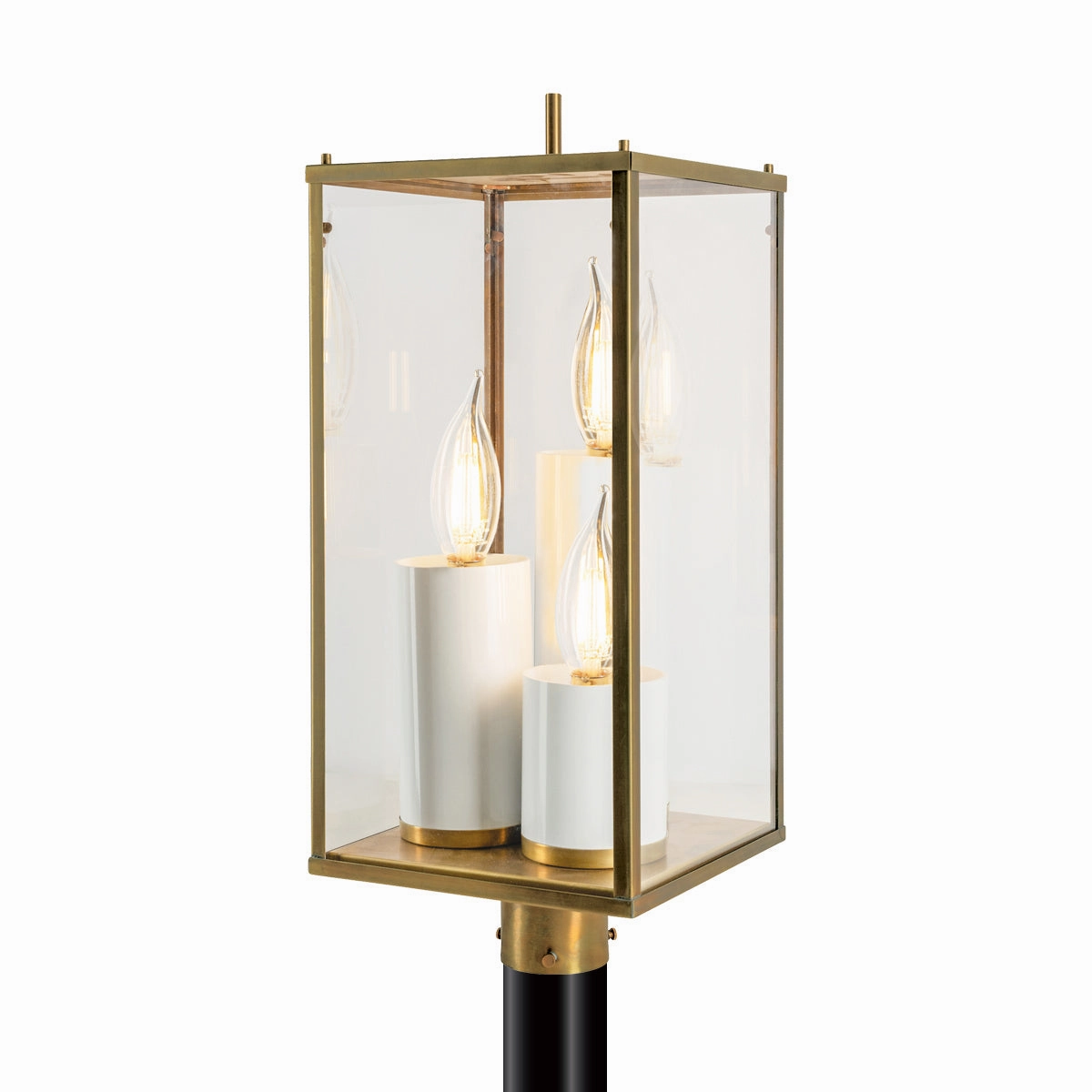 Back Bay Three Light Post Mount Aged BrassOutdoor wall sconces with motion sensor