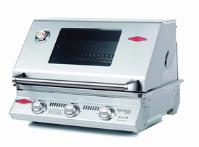 BeefEater Signature S3000S  26" 3-Burner Standard Built-In Barbecue Grill 12830 stainless steel BBQ grill with side table