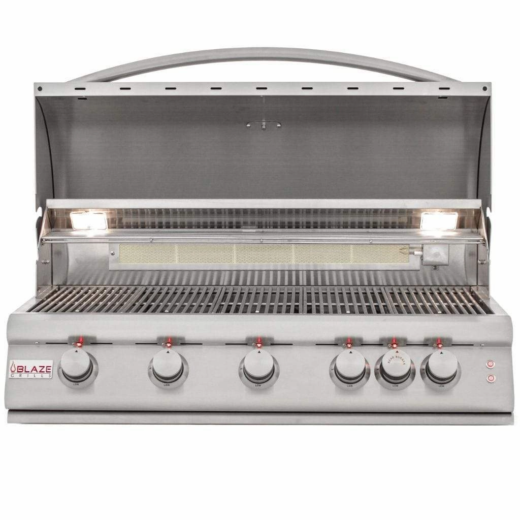 Blaze 40" 5-Burner LTE Gas Grill with Built-in Lighting BLZ-5LTE2 stainless steel BBQ grill with side table