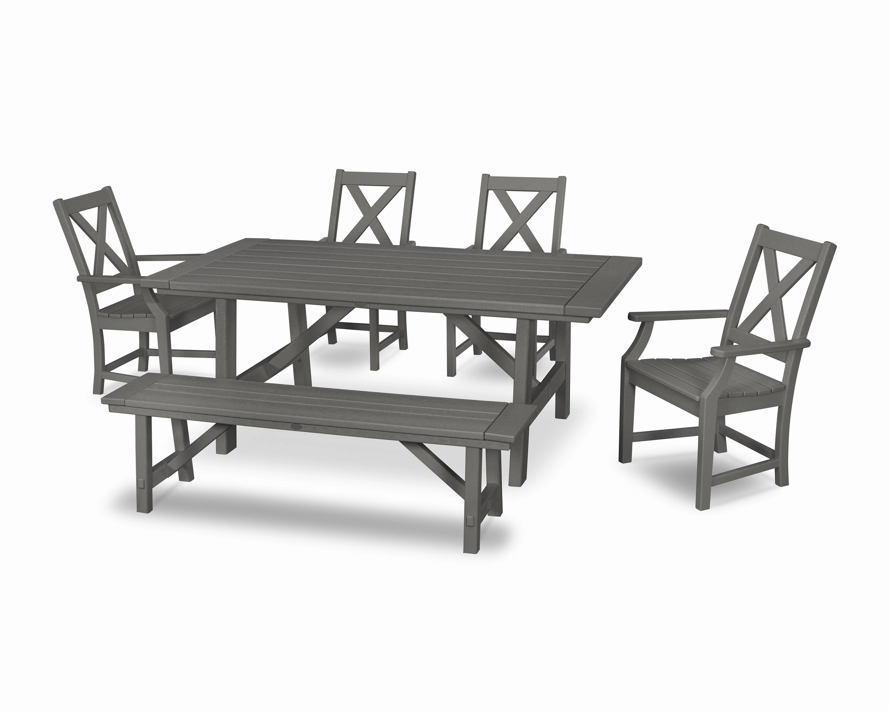 Braxton 6-Piece Rustic Farmhouse Arm Chair Dining Set with Benchoutdoor patio furniture set