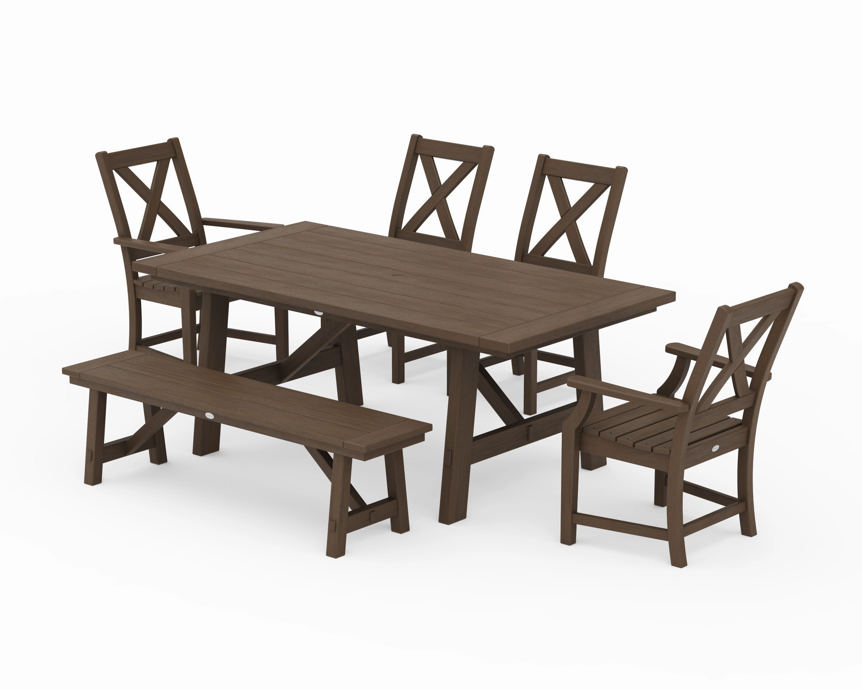 Braxton 6-Piece Rustic Farmhouse Arm Chair Dining Set with Bench