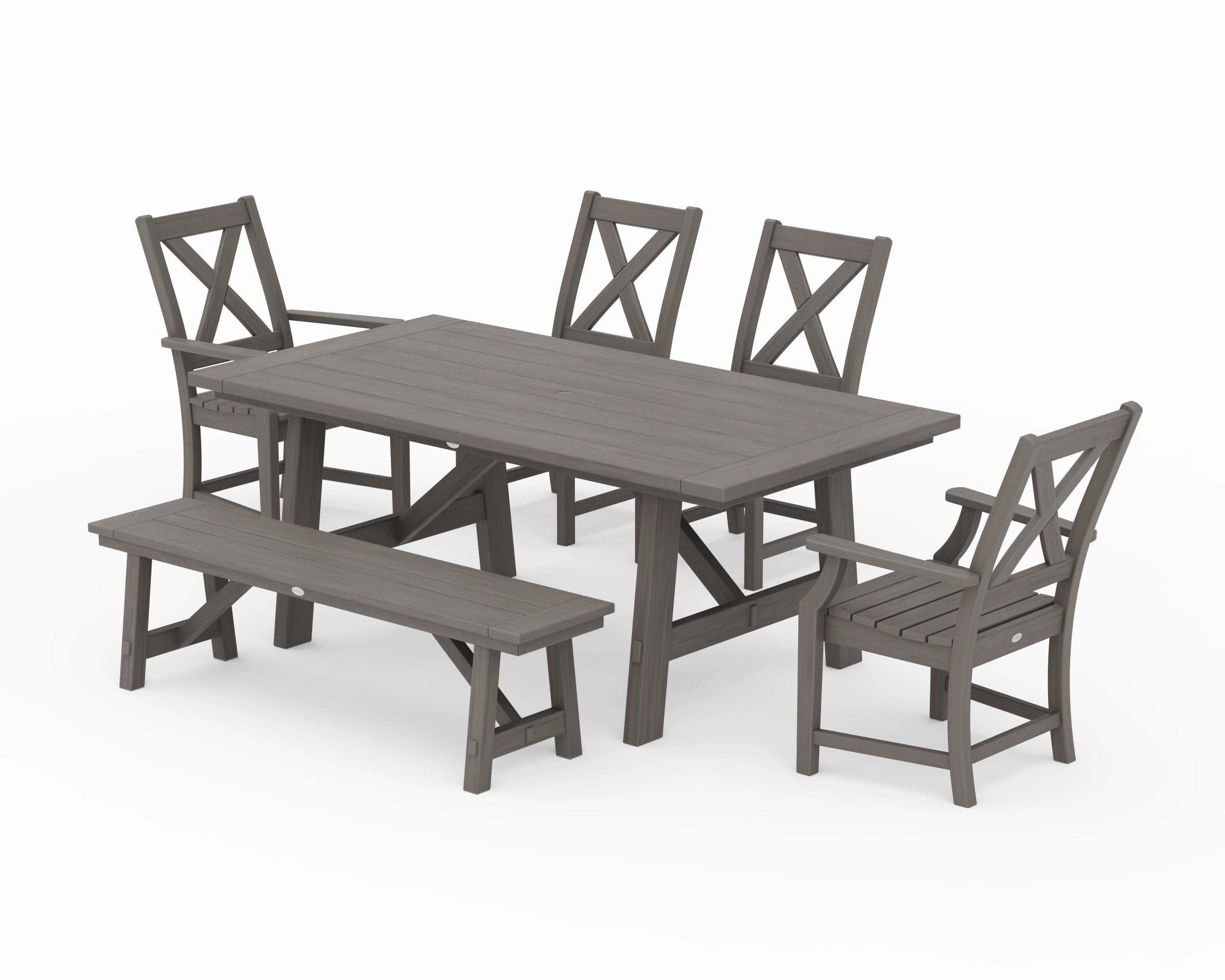 Braxton 6-Piece Rustic Farmhouse Arm Chair Dining Set with Bench