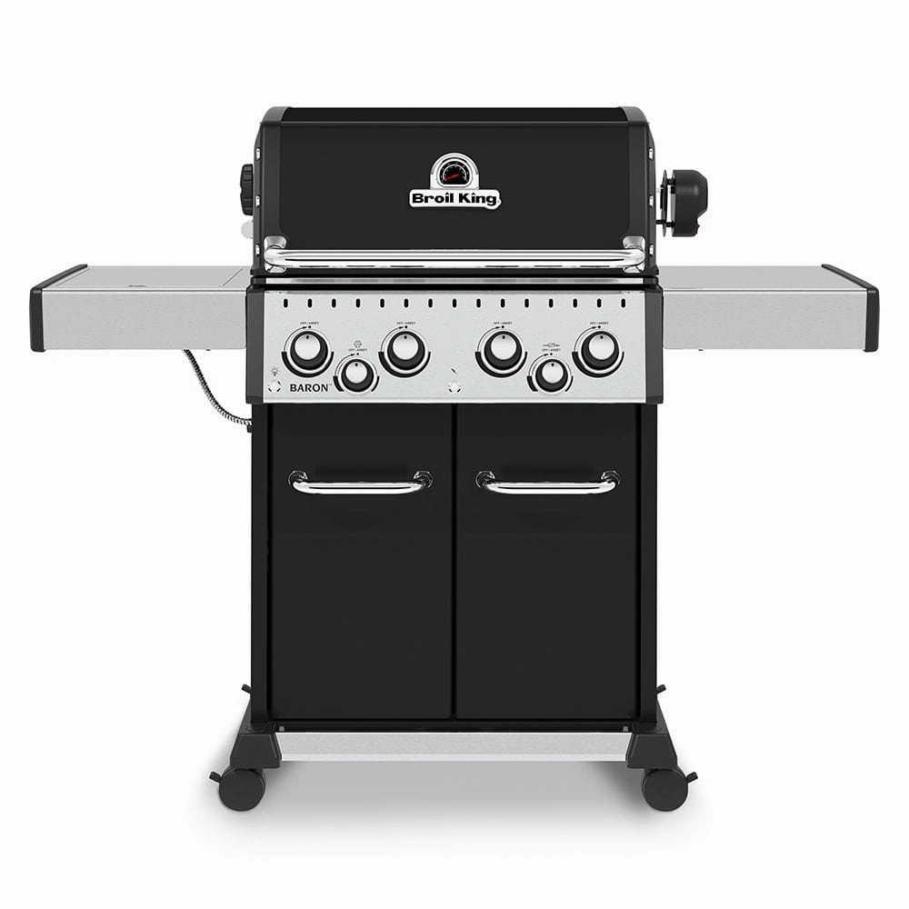 Broil King Baron 490 PRO 4-Burner Gas Grill stainless steel BBQ grill with side table