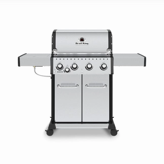 Broil King Baron S 440 PRO Infrared 4-Burner Gas Grill stainless steel BBQ grill with side table