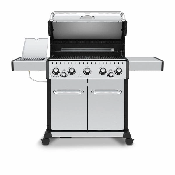 Broil King Baron S 590 PRO Infrared 5-Burner Gas Grill stainless steel BBQ grill with side table