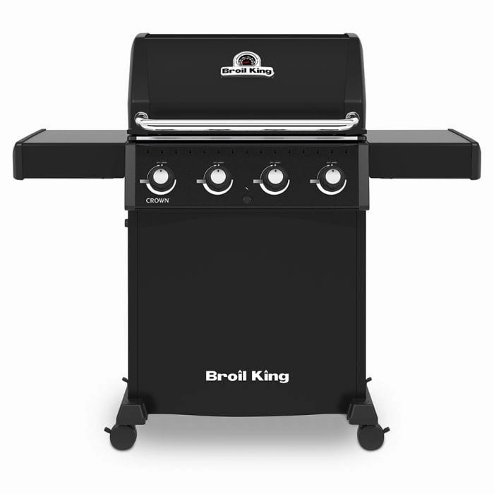 Broil King Crown 410 Gas Grill with 4 Patented Dual-Tube Burners stainless steel BBQ grill with side table