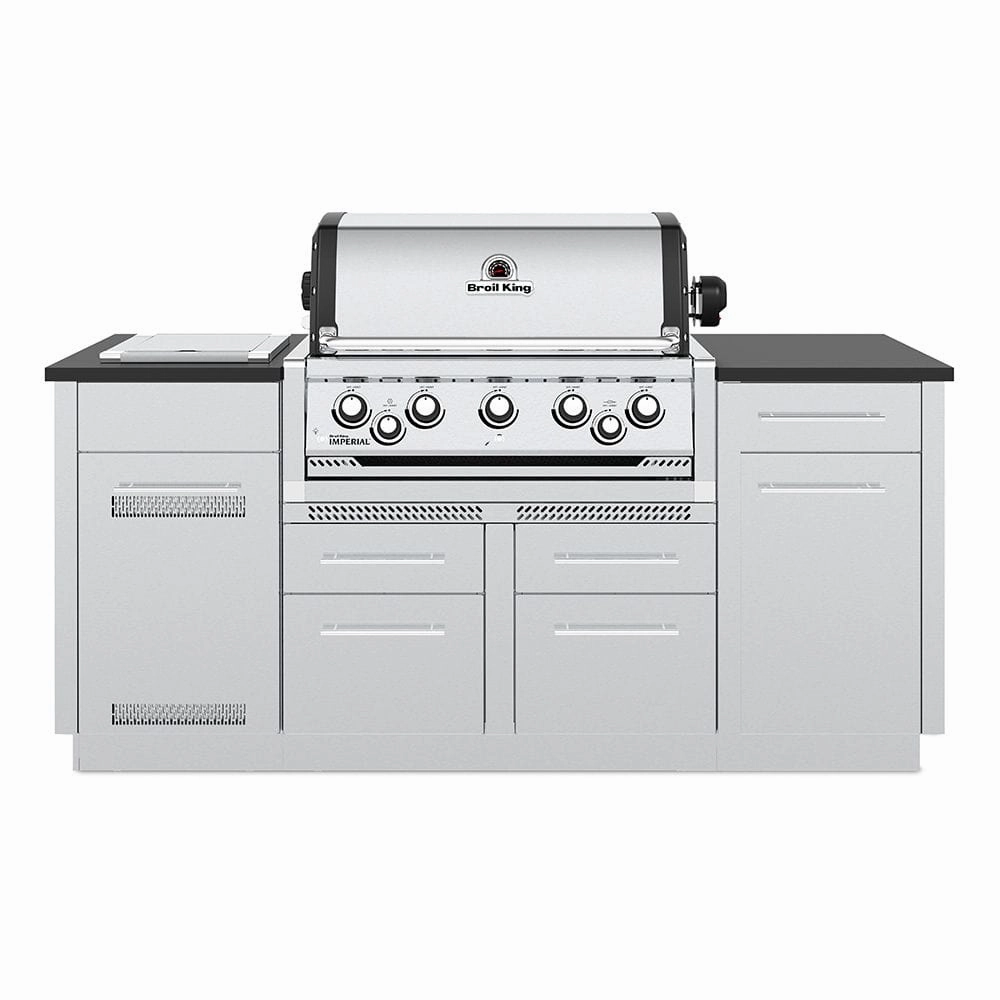 Broil King Imperial S590i Gas Grill Island stainless steel BBQ grill with side table