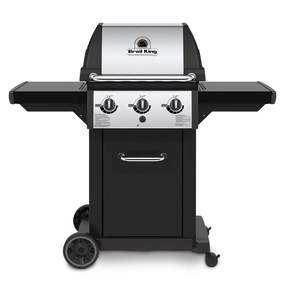 Broil King Monarch 320 Gas Grill with 3 Stainless Steel Dual-Tube Burners stainless steel BBQ grill with side table