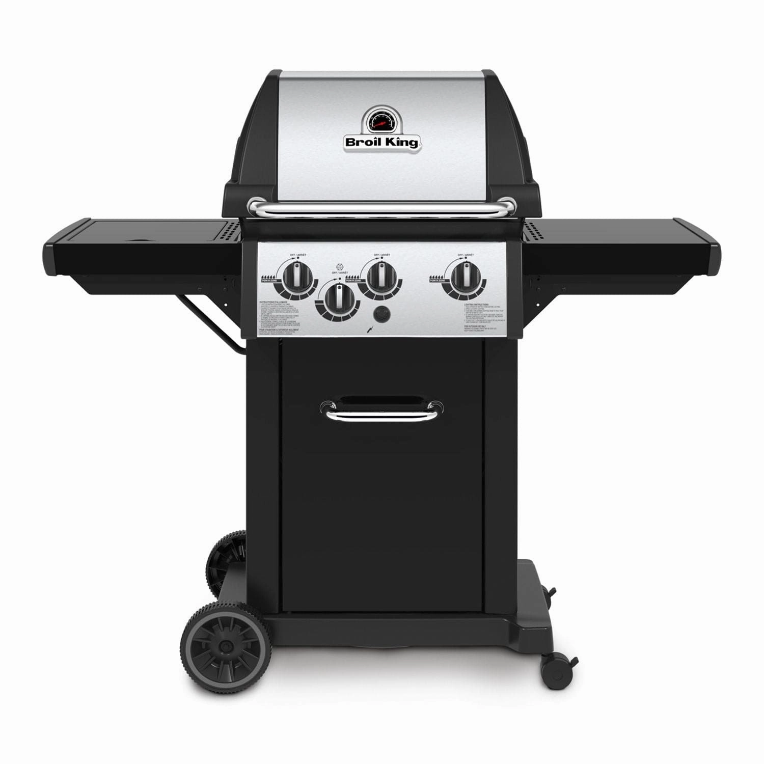 Broil King Monarch 340 Gas Grill with 3 Stainless Steel Dual-Tube Burners stainless steel BBQ grill with side table