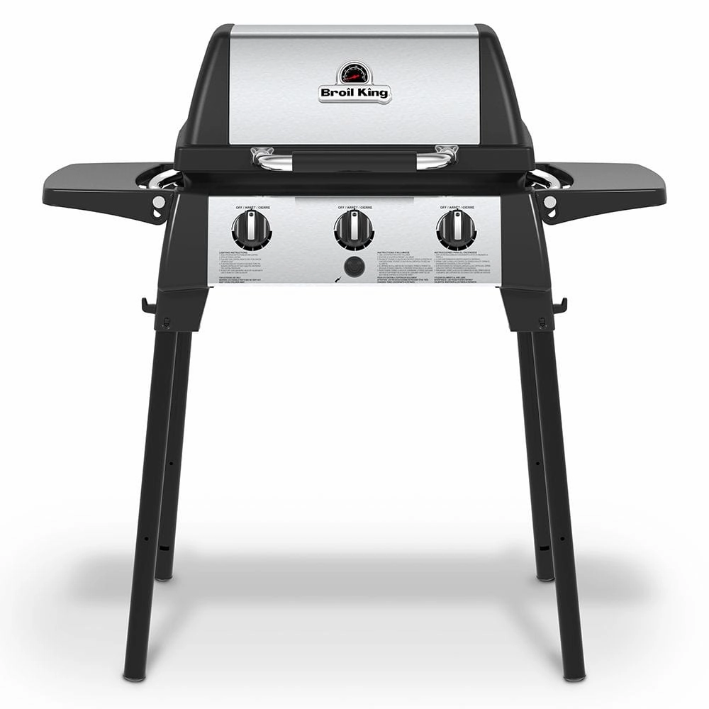 Broil King Porta-Chef 320 Gas Grill Liquid Propane - 952654 stainless steel BBQ grill with side table