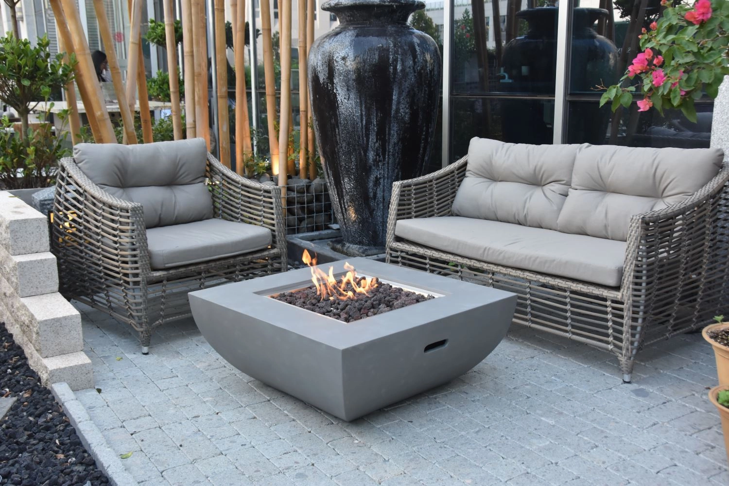 Bromo Concrete Lava Stone Fire Pit (Modeno)  Propaneoutdoor patio furniture set