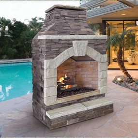 Cal Flame Outdoor Fireplace FRP909-3stone-look outdoor patio fireplace