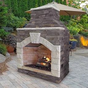 Cal Flame Outdoor Fireplace FRP-909-1stone-look outdoor patio fireplace