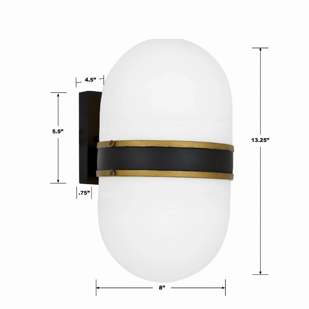 Capsule Two Light Outdoor Wall Sconce Matte Black   Textured Gold