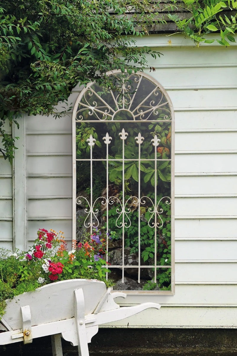 Carrington Gothic Arch Stone Coloured Large Garden Mirror 140 x 65 CM