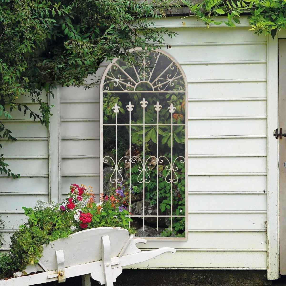 Carrington Gothic Arch Stone Coloured Large Garden Mirror 140 x 65 CMwaterproof decorative outdoor mirror