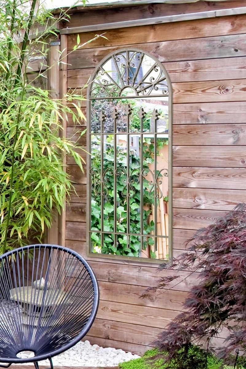 Carrington Gothic Arch Stone Coloured Large Garden Mirror 140 x 65 CM