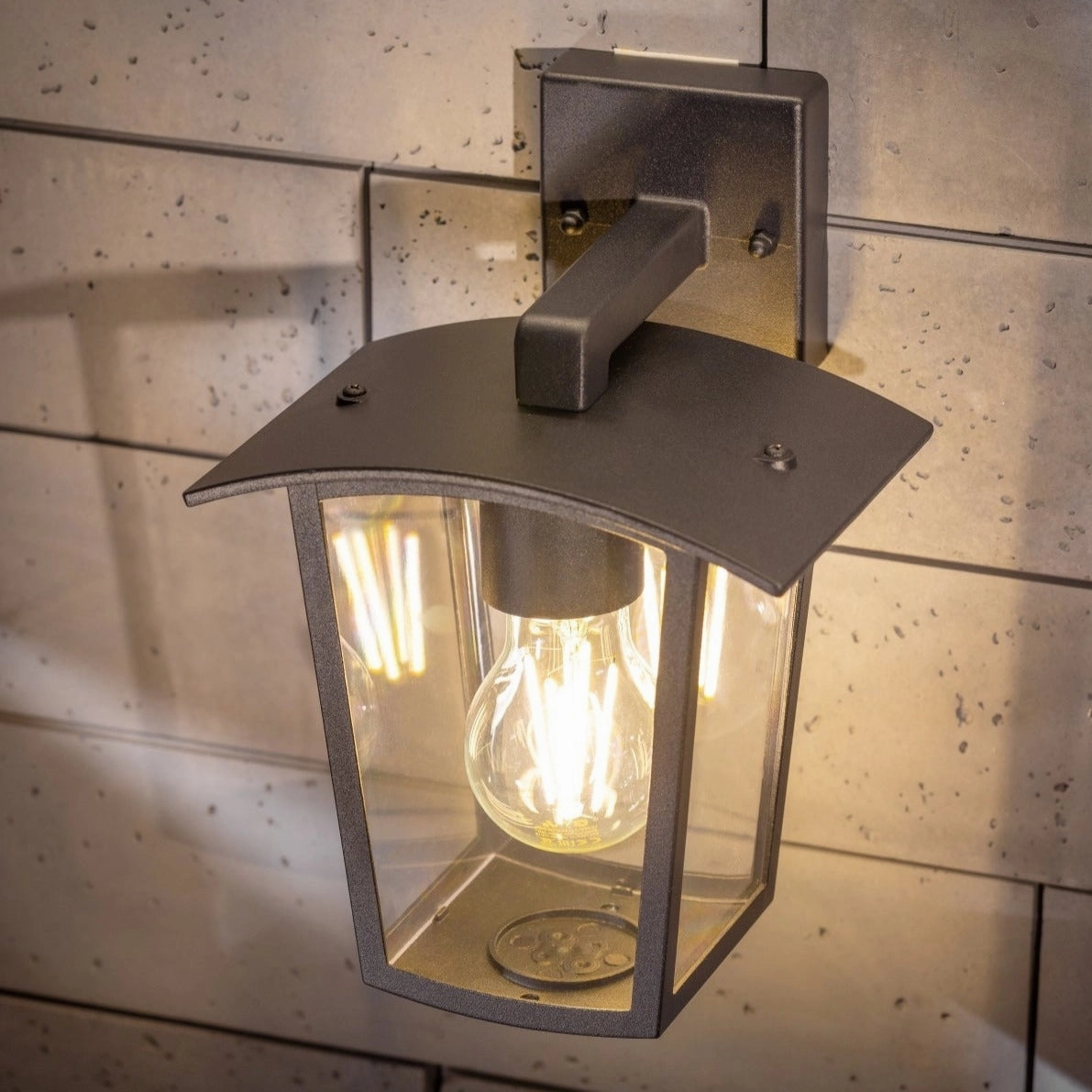 CGC ALLY Black E27 Outdoor Wall Light Lantern Clear Diffuser IP44 Down