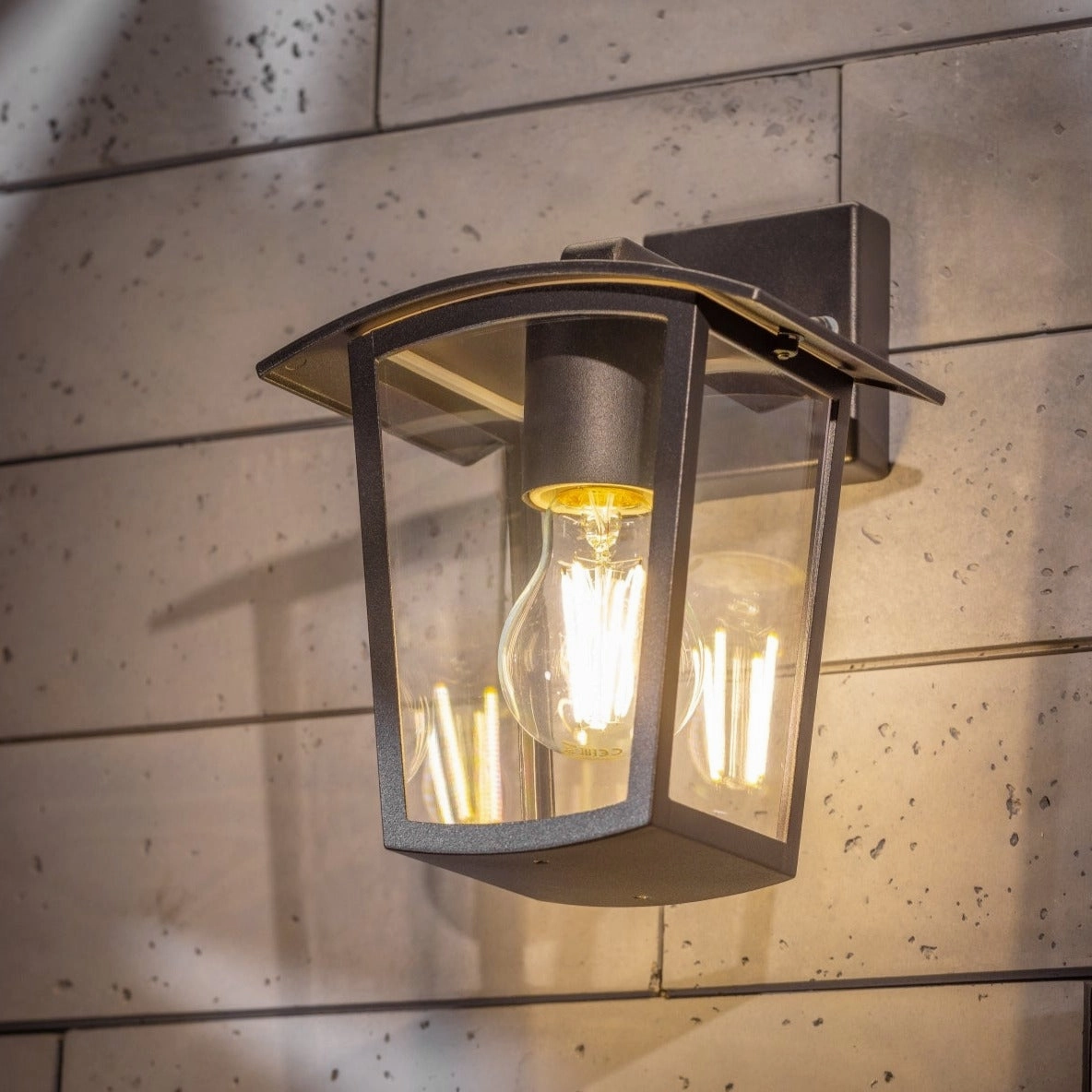 CGC ALLY Black E27 Outdoor Wall Light Lantern Clear Diffuser IP44 Down