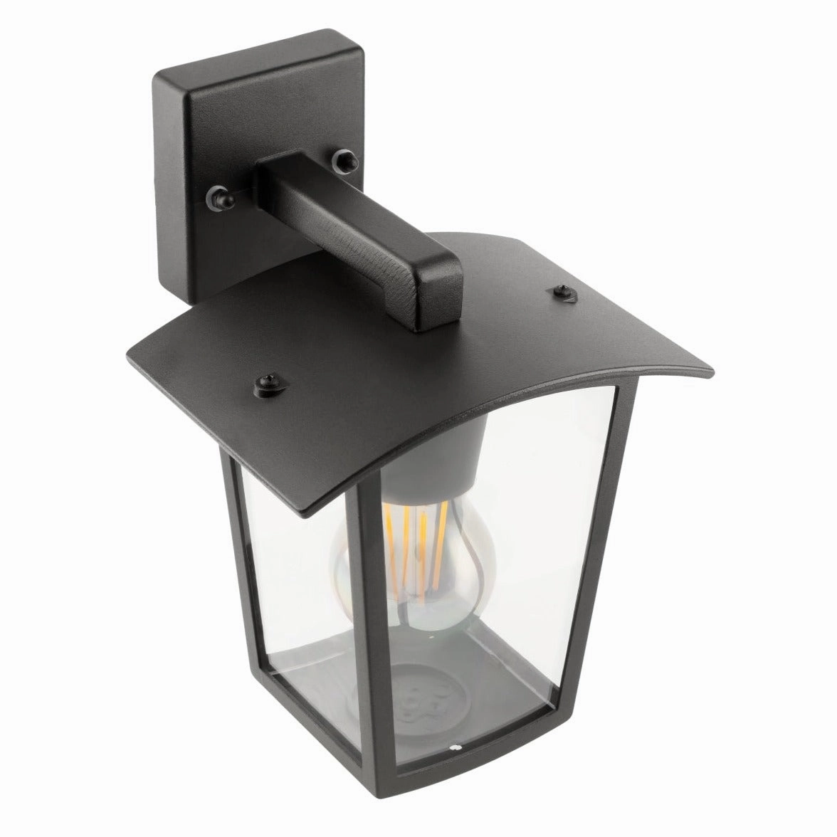 CGC ALLY Black E27 Outdoor Wall Light Lantern Clear Diffuser IP44 Down