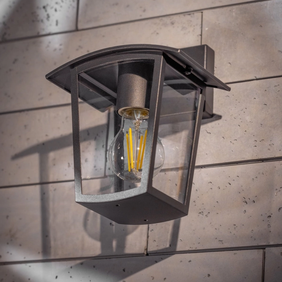 CGC ALLY Black E27 Outdoor Wall Light Lantern Clear Diffuser IP44 Down
